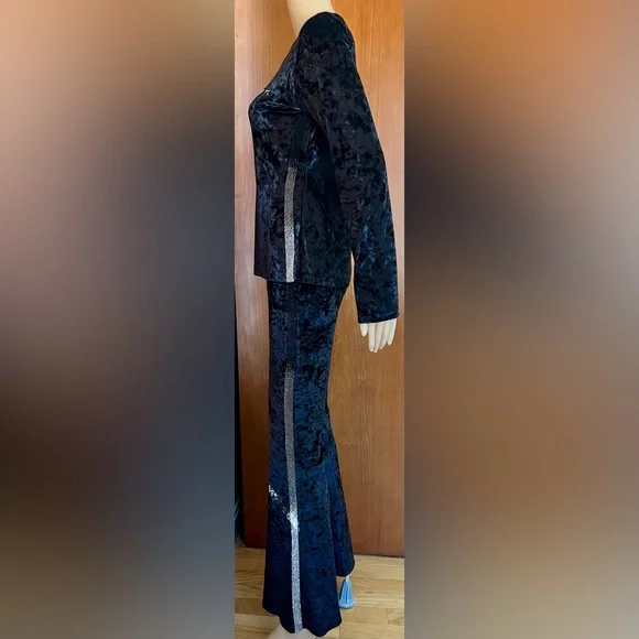 GIUSEPPE ZANOTTI 2pc Rhinestone Studded Black Velour Sweatsuit/Loungewear Sz S - Picture 3 of 11